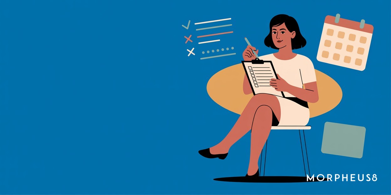 Woman in her forties reading through a medical history form on a clipboard