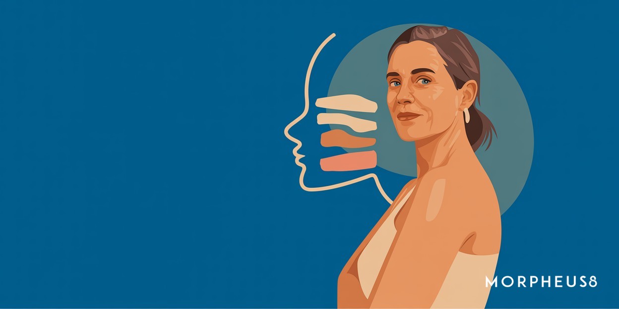 Woman in her fifties turning her head to look over her shoulder