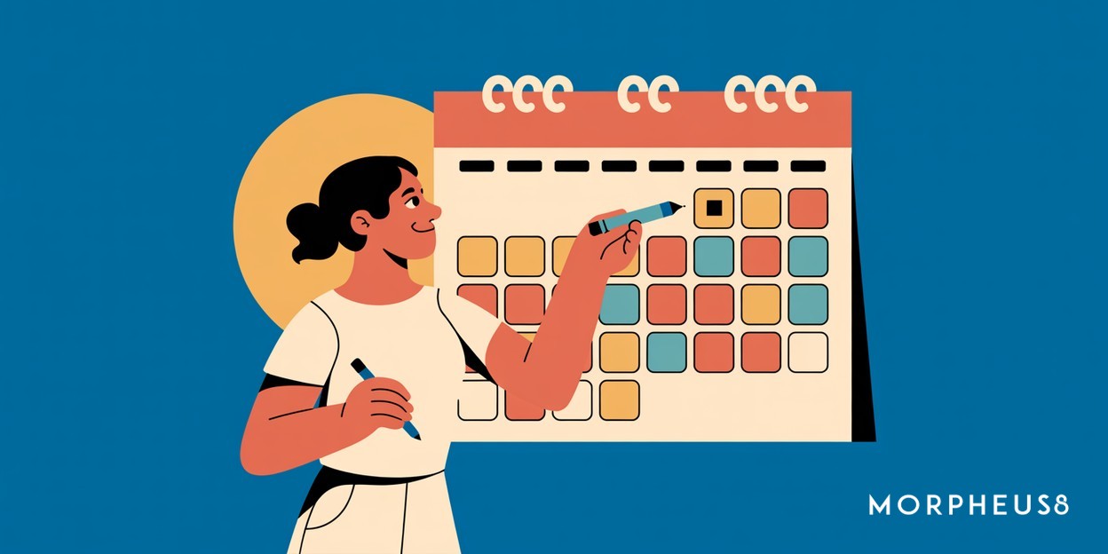 Woman in her forties marking a date on a wall calendar